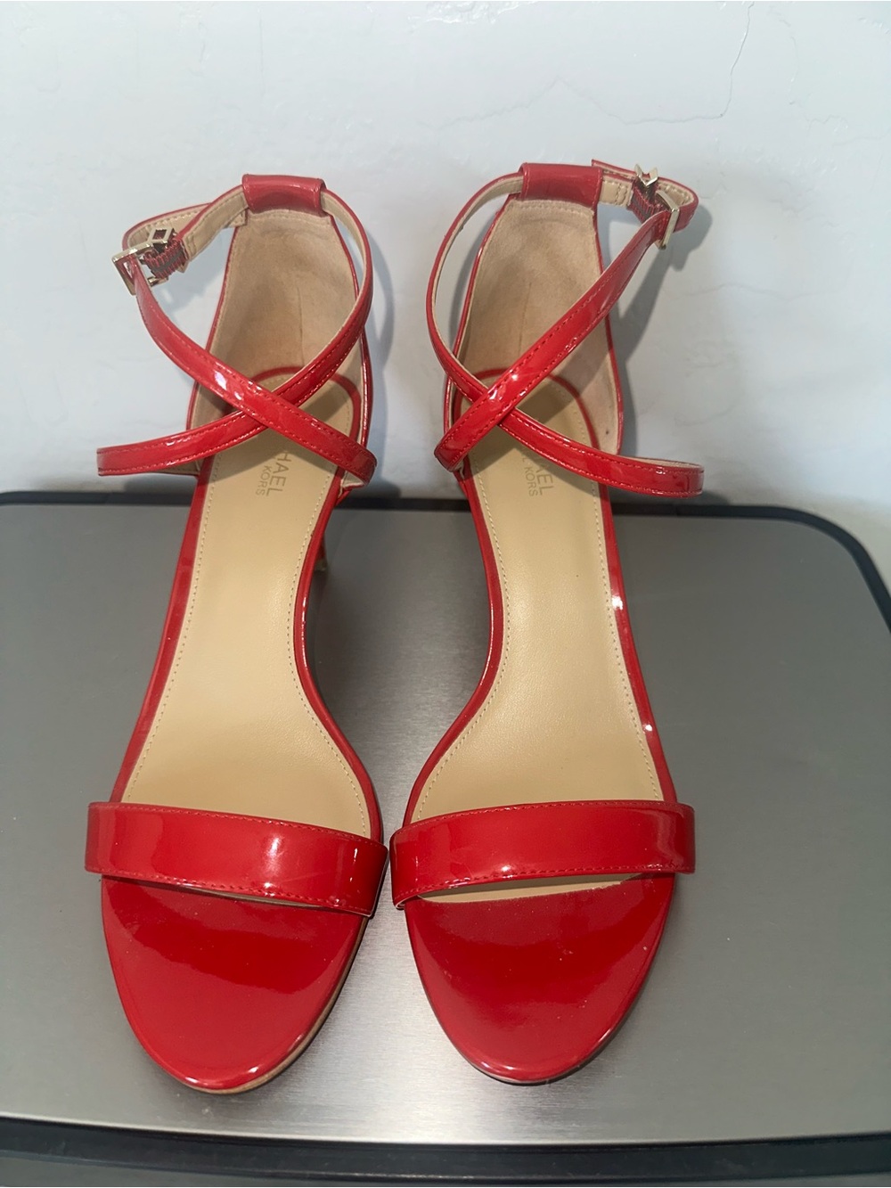 Michael Kors Red Patent Crisscross Ankle‑Strap Heels